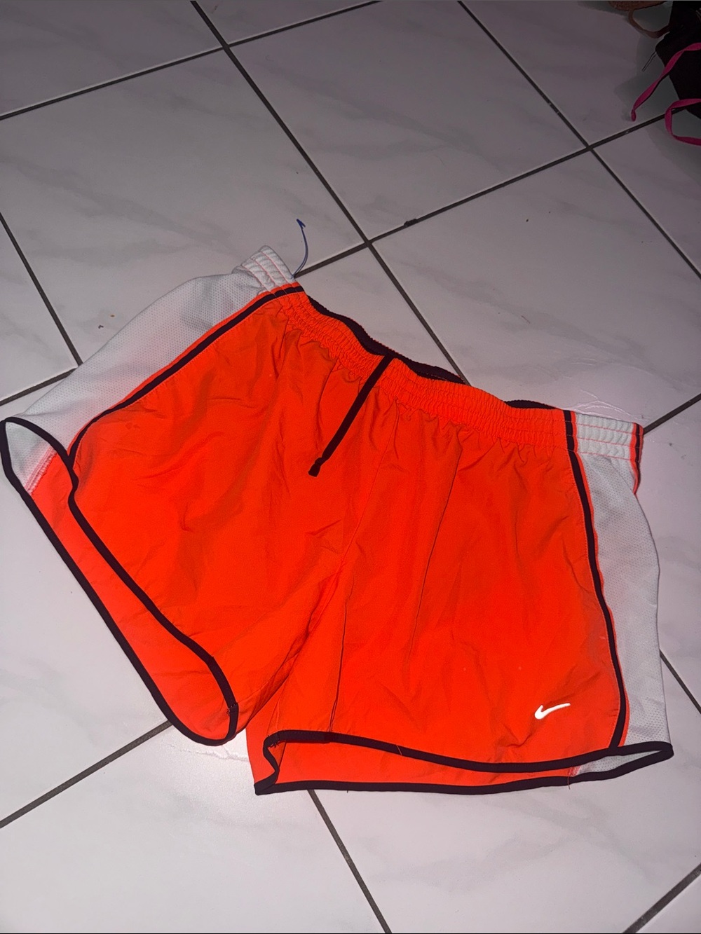 Nike Orange Athletic Shorts with White Side Panels and Black Trim - Picture 2 of 4